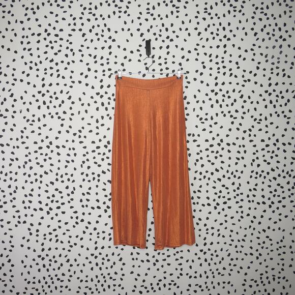 EastnWest Label Orange Metallic High Waist Wide Leg Palazzo Pants - Picture 1 of 8
